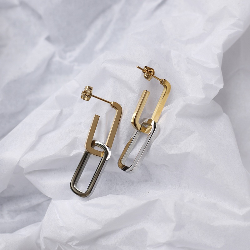 AB Chain Asymmetric Combinatorial Elliptic Small Square Earring 