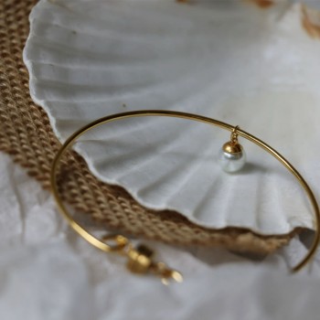 14K Small Gold Bean Imitation Pearl Metal Bead Pendant Magnetic Bangle Bracelet 