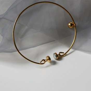 14K Small Gold Bean Imitation Pearl Metal Bead Pendant Magnetic Bangle Bracelet 