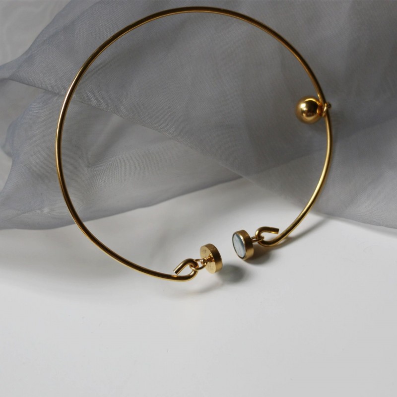 14K Small Gold Bean Imitation Pearl Metal Bead Pendant Magnetic Bangle Bracelet  