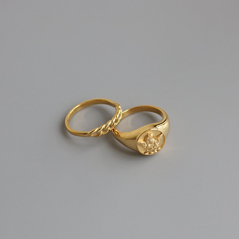 Three-Dimensional Little Angel Wings Eros Chain Thick Wide Version Ring  