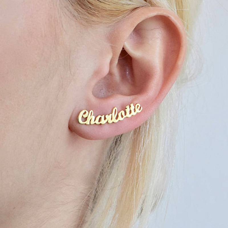 Chailatte French Pull Tea Letters English Handwritten Asymmetrical Small Star Earrings 