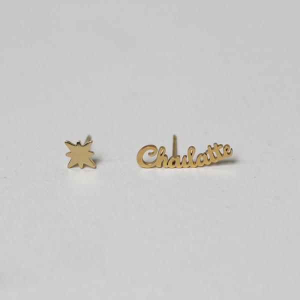Chailatte French Pull Tea Letters English Handwritten Asymmetrical Small Star Earrings
