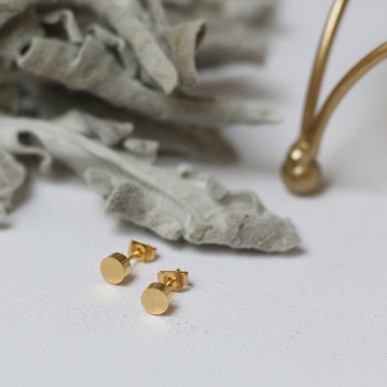 Chic Minimalist Geometric Small Golden Bean Flat Round Earrings