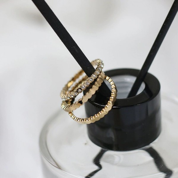 Stacked With A Honeycomb Full Diamond Round Ring Three-Piece Set 