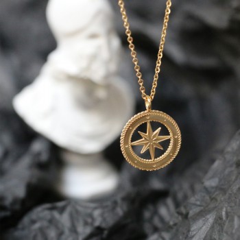 North Pluto Sun Tarot National Wind Lion Medal Gold Coin Compass Necklace 