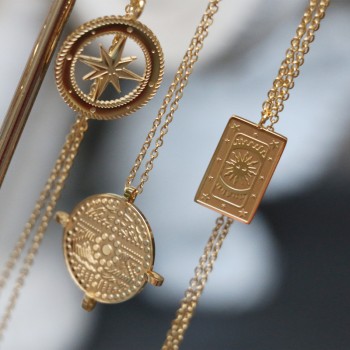 North Pluto Sun Tarot National Wind Lion Medal Gold Coin Compass Necklace