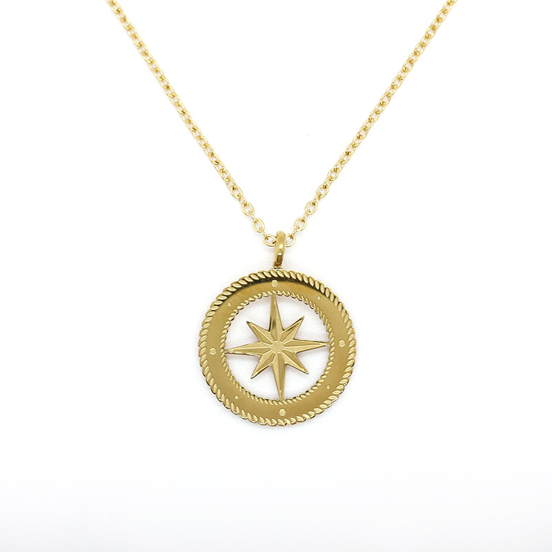 North Pluto Sun Tarot National Wind Lion Medal Gold Coin Compass Necklace 