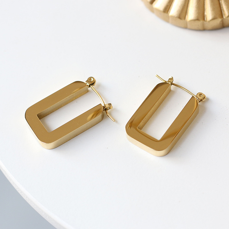 Thick and Heavy Square Geometric Ear Buckles 