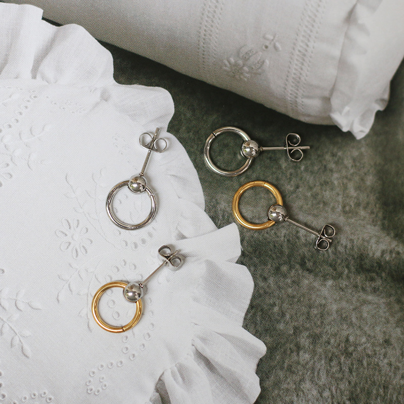 Harajuku Cold Wind Lovers Round Bead Earring 