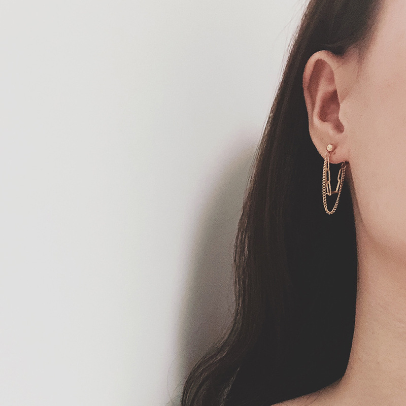 Double Layer Chain Rear Hanging Earrings 
