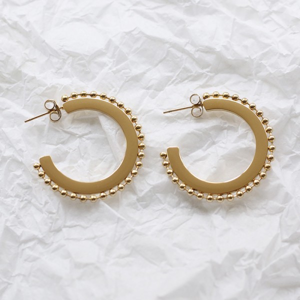 Simple Geometric Flat Earrings with Round Beads