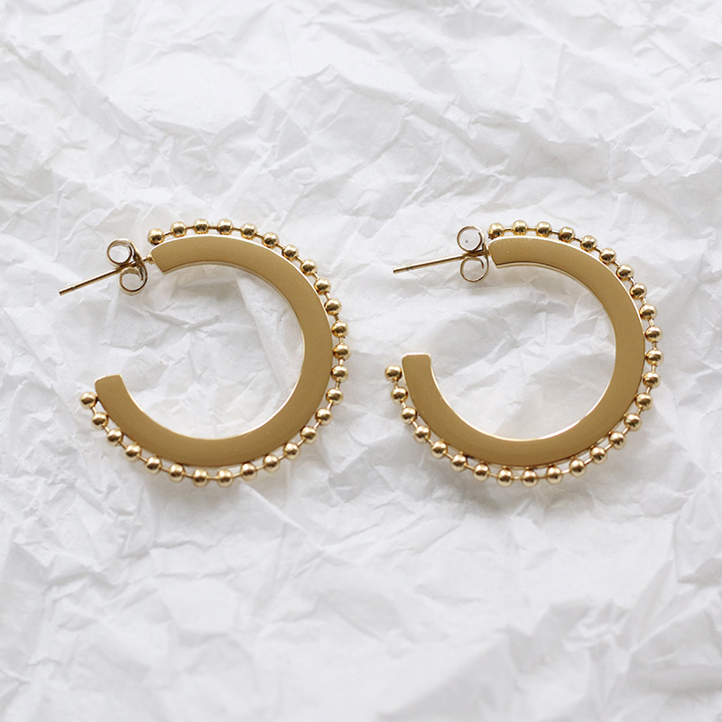 Simple Geometric Flat Earrings with Round Beads 