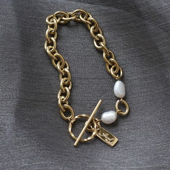 Freshwater Pearl Letter Brand Twist OT Buckle Thick Chain Bracelet