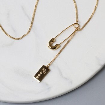 Designer LOVE Square Brand Tassel Y-shaped Pin Necklace
