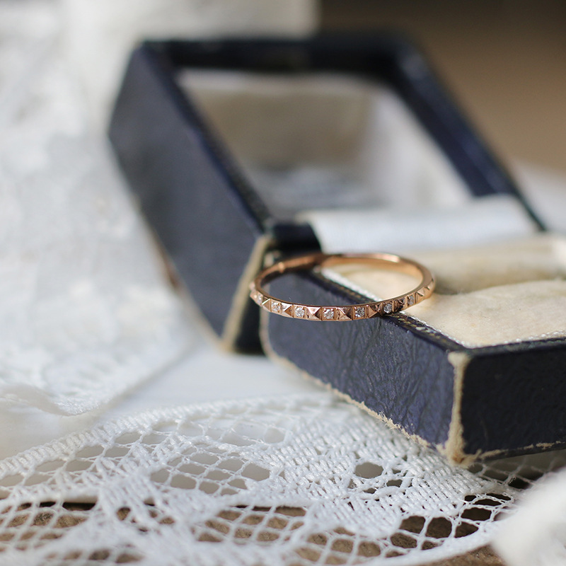 Mini Ring with Rivets and Micro Diamonds Geometric Petite Women's Ring 