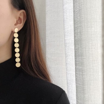 Long Fog Gold Drawing Disc Geometric Versatile Exaggerated Earrings