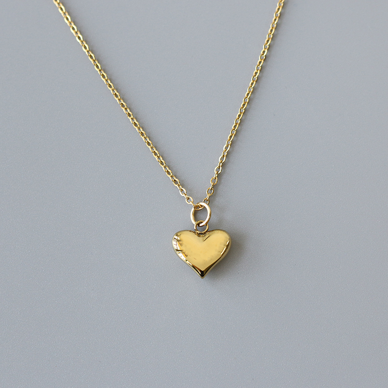 Ins Style Korean Little Love Solid Retro Peach Heart Gold Necklace Clavicle Chain 