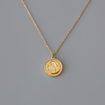 Moon Crescent Star Round Girl Student Necklace