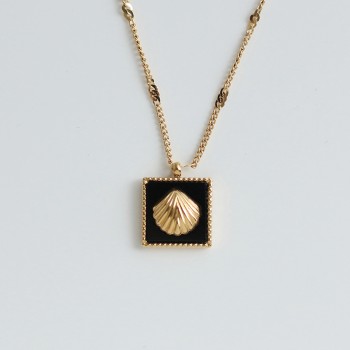 Acrylic Black Small Square Shell Ocean Wind Summer Necklace 