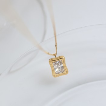 Cube High Diamond Rock Sugar Brick Stack Necklace Clavicle Chain 