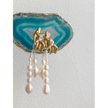 Single price drop wax irregular freshwater pearl tassel retro stud earrings 