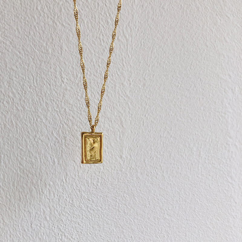 Square Tin Foil Water Wave Chain Necklace Short Clavicle Chain  