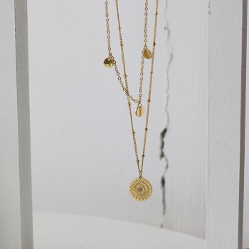 Bohemian Double Sun Wheel Disc Necklace