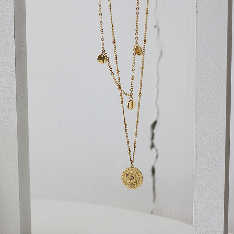 Bohemian Double Sun Wheel Disc Necklace 