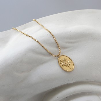 French Net Red Flower Gold Coin Oval Lily Necklace Sweater Chain Mid-length 