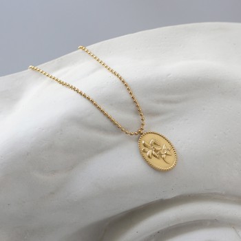 French Net Red Flower Gold Coin Oval Lily Necklace Sweater Chain Mid-length