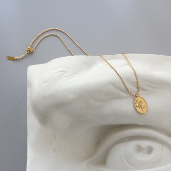 French Net Red Flower Gold Coin Oval Lily Necklace Sweater Chain Mid-length