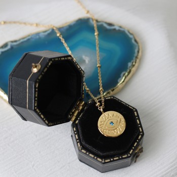 Ethnic Wind Cross-border Blue Diamond Blue Eyes Demon Eye Gold Coin Necklace Clavicle Chain