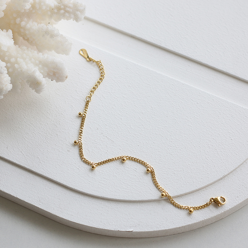 Simple European and American Small Bold beads Steel Ball Spacer Chain Bracelet Necklace 