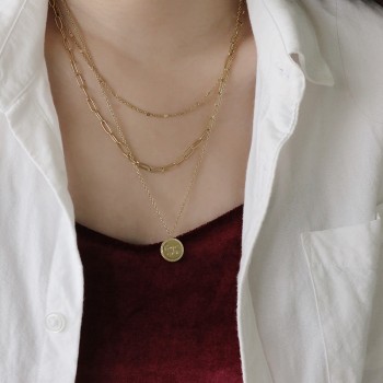 Three-tiered chain Carpe diem Timely Fun English Pendant Multi-tiered Necklace Clavicle Chain