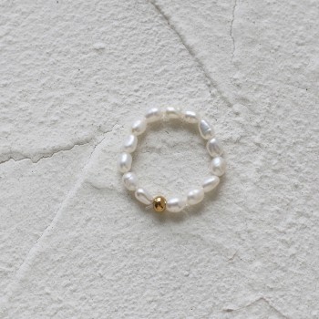 Handmade Freshwater Pearl Small Gold Bead Elastic Ring Tail Ring