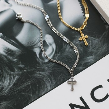 European and American Baroque Beaded Cross Plane Stitching Starlight Chain Bracelet Necklace Set