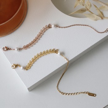 Wheat Ear Pearl Y-shaped Silicone Adjustable Bead Bracelet Necklace 