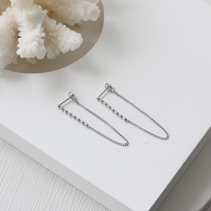 Simple INS Style Cute Bead Long Tassel Chain Back Hanging Earrings  