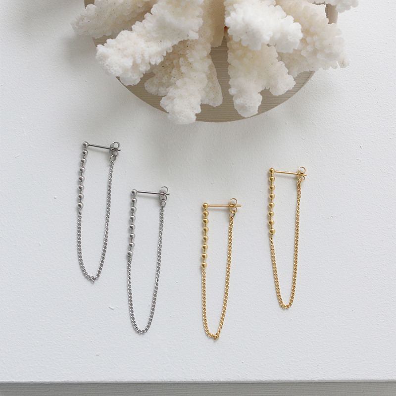 Simple INS Style Cute Bead Long Tassel Chain Back Hanging Earrings 