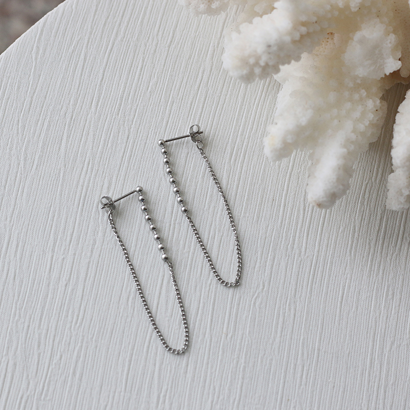 Simple INS Style Cute Bead Long Tassel Chain Back Hanging Earrings  