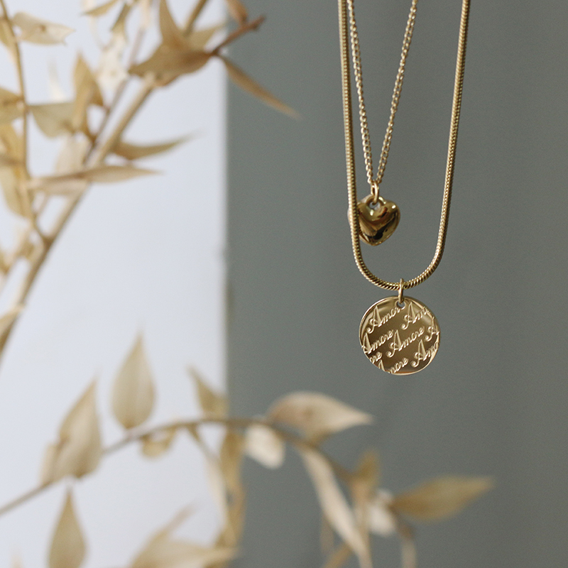 Italy Double Layer Retro Love AMORE Snake Bone Necklace Clavicle Chain 