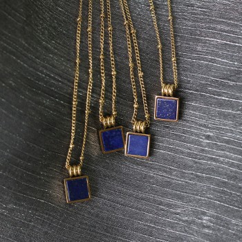 Ins Lapis Lazuli French Small Square William Royal Blue Necklace Clavicle Chain 