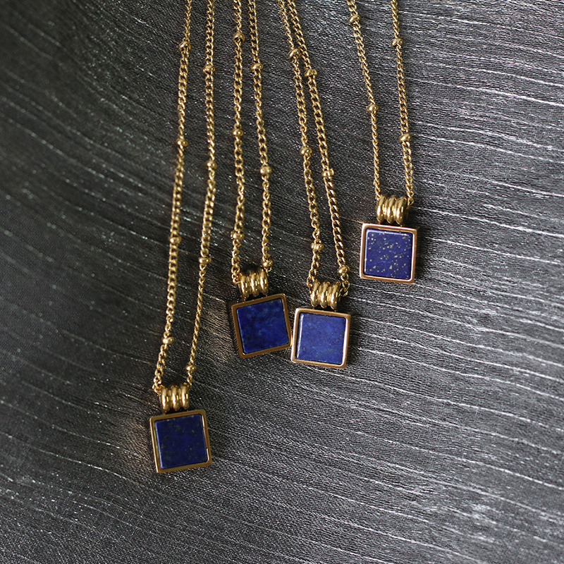 Ins Lapis Lazuli French Small Square William Royal Blue Necklace Clavicle Chain 