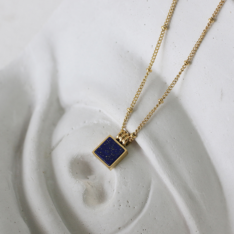 Ins Lapis Lazuli French Small Square William Royal Blue Necklace Clavicle Chain 