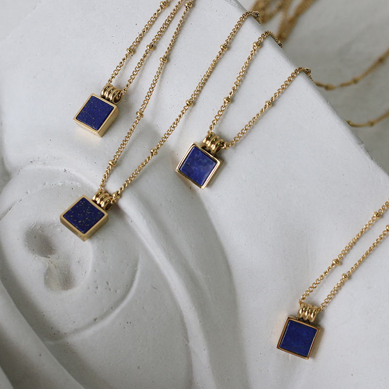 Ins Lapis Lazuli French Small Square William Royal Blue Necklace Clavicle Chain 