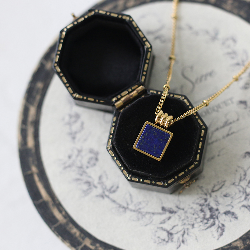 Ins Lapis Lazuli French Small Square William Royal Blue Necklace Clavicle Chain 