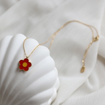 Little Red Flower New Year Daisy Enamel Epoxy Small Flower Necklace Clavicle Chain Earrings