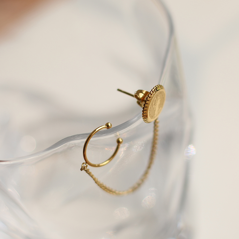 Single Price Simple Spring Coin Ear Clip Tassel Chain Earrings  
