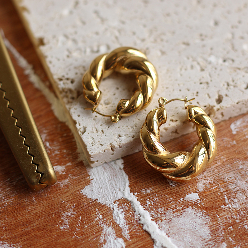 Heavy Solid Croissant Twist Earrings  